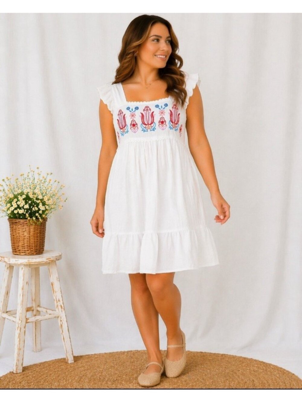 Blu Pepper Women's Embroidered folk floral dress Ruffle size L boho